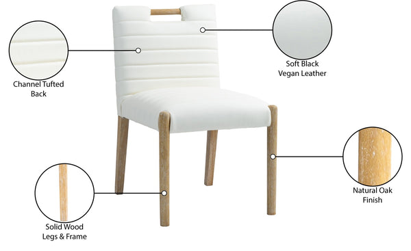 Meridian Furniture Aimee Channel Tufted Vegan Leather Dining Chair with Solid Wood Legs for Modern Rooms Cream 11026 11026Cream-SC