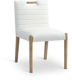 Meridian Furniture Aimee Channel Tufted Vegan Leather Dining Chair with Solid Wood Legs for Modern Rooms Cream 11026 11026Cream-SC