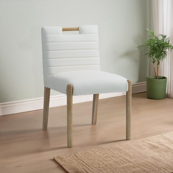 Meridian Furniture Aimee Channel Tufted Vegan Leather Dining Chair with Solid Wood Legs for Modern Rooms Cream 11026 11026Cream-SC