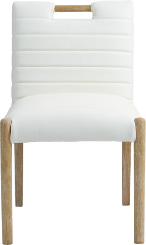 Meridian Furniture Aimee Channel Tufted Vegan Leather Dining Chair with Solid Wood Legs for Modern Rooms Cream 11026 11026Cream-SC