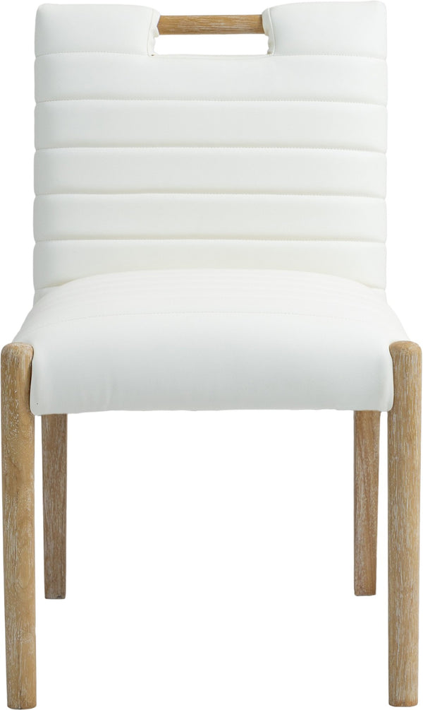 Meridian Furniture Aimee Channel Tufted Vegan Leather Dining Chair with Solid Wood Legs for Modern Rooms Cream 11026 11026Cream-SC