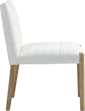 Meridian Furniture Aimee Channel Tufted Vegan Leather Dining Chair with Solid Wood Legs for Modern Rooms Cream 11026 11026Cream-SC