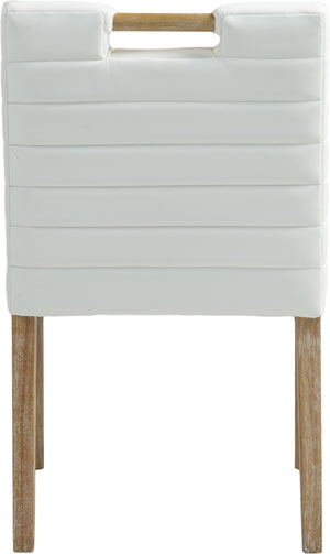 Meridian Furniture Aimee Channel Tufted Vegan Leather Dining Chair with Solid Wood Legs for Modern Rooms Cream 11026 11026Cream-SC