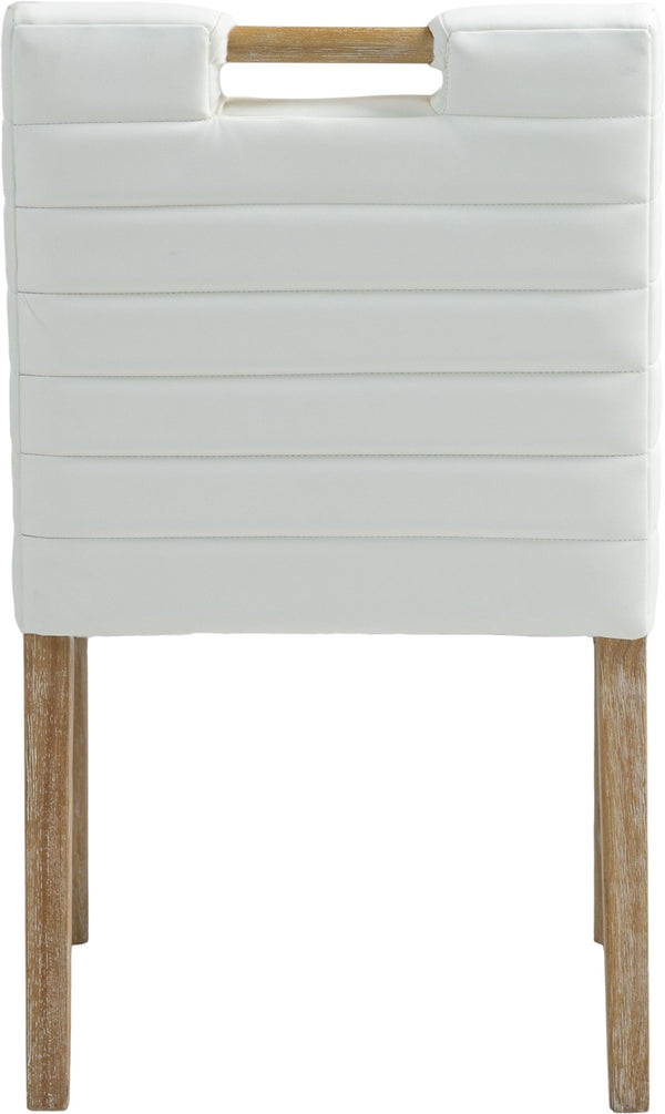 Meridian Furniture Aimee Channel Tufted Vegan Leather Dining Chair with Solid Wood Legs for Modern Rooms Cream 11026 11026Cream-SC