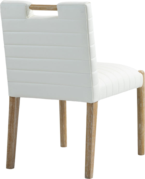 Meridian Furniture Aimee Channel Tufted Vegan Leather Dining Chair with Solid Wood Legs for Modern Rooms Cream 11026 11026Cream-SC