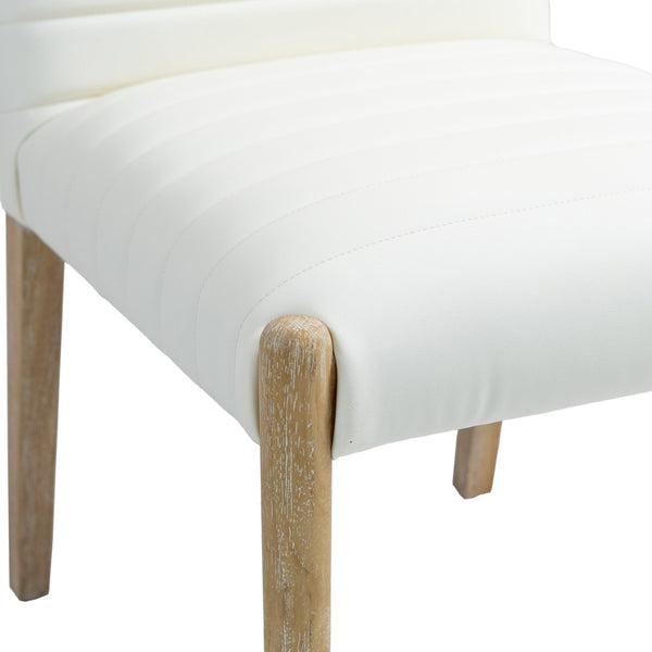 Meridian Furniture Aimee Channel Tufted Vegan Leather Dining Chair with Solid Wood Legs for Modern Rooms Cream 11026 11026Cream-SC