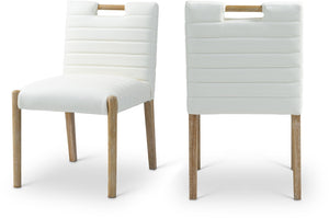 Meridian Furniture Aimee Channel Tufted Vegan Leather Dining Chair with Solid Wood Legs for Modern Rooms Cream 11026 11026Cream-SC