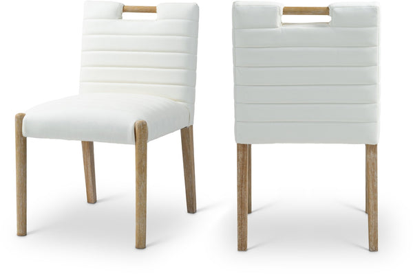 Meridian Furniture Aimee Channel Tufted Vegan Leather Dining Chair with Solid Wood Legs for Modern Rooms Cream 11026 11026Cream-SC