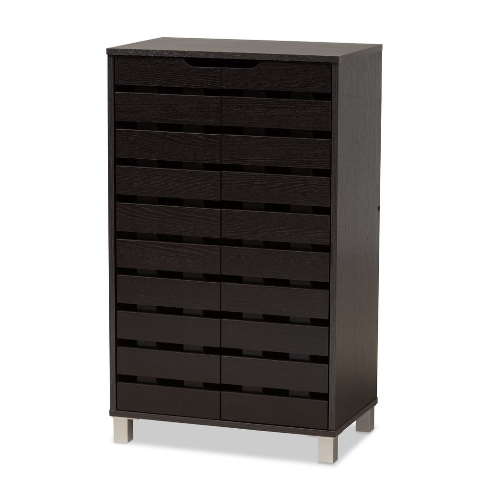 Baxton Studio Baxton Studio Ernest Modern Shoe Storage Cabinet - Stylish Dark Brown Wood Organizer with Ventilation FP-11027-Espresso-Shoe Cabinet