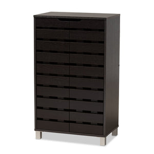 Baxton Studio Baxton Studio Ernest Modern Shoe Storage Cabinet - Stylish Dark Brown Wood Organizer with Ventilation FP-11027-Espresso-Shoe Cabinet
