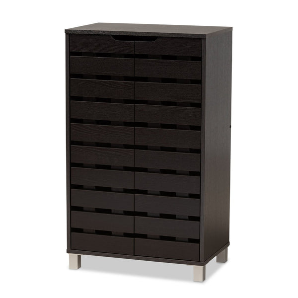 Baxton Studio Baxton Studio Ernest Modern Shoe Storage Cabinet - Stylish Dark Brown Wood Organizer with Ventilation FP-11027-Espresso-Shoe Cabinet