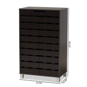 Baxton Studio Baxton Studio Ernest Modern Shoe Storage Cabinet - Stylish Dark Brown Wood Organizer with Ventilation FP-11027-Espresso-Shoe Cabinet