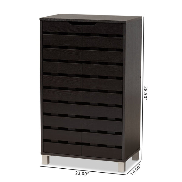 Baxton Studio Baxton Studio Ernest Modern Shoe Storage Cabinet - Stylish Dark Brown Wood Organizer with Ventilation FP-11027-Espresso-Shoe Cabinet