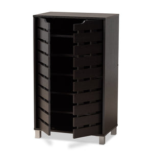 Baxton Studio Baxton Studio Ernest Modern Shoe Storage Cabinet - Stylish Dark Brown Wood Organizer with Ventilation FP-11027-Espresso-Shoe Cabinet