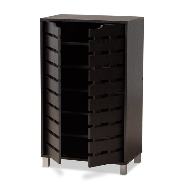 Baxton Studio Baxton Studio Ernest Modern Shoe Storage Cabinet - Stylish Dark Brown Wood Organizer with Ventilation FP-11027-Espresso-Shoe Cabinet