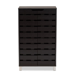Baxton Studio Baxton Studio Ernest Modern Shoe Storage Cabinet - Stylish Dark Brown Wood Organizer with Ventilation FP-11027-Espresso-Shoe Cabinet