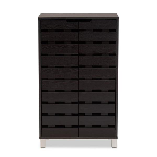 Baxton Studio Baxton Studio Ernest Modern Shoe Storage Cabinet - Stylish Dark Brown Wood Organizer with Ventilation FP-11027-Espresso-Shoe Cabinet