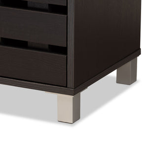 Baxton Studio Baxton Studio Ernest Modern Shoe Storage Cabinet - Stylish Dark Brown Wood Organizer with Ventilation FP-11027-Espresso-Shoe Cabinet