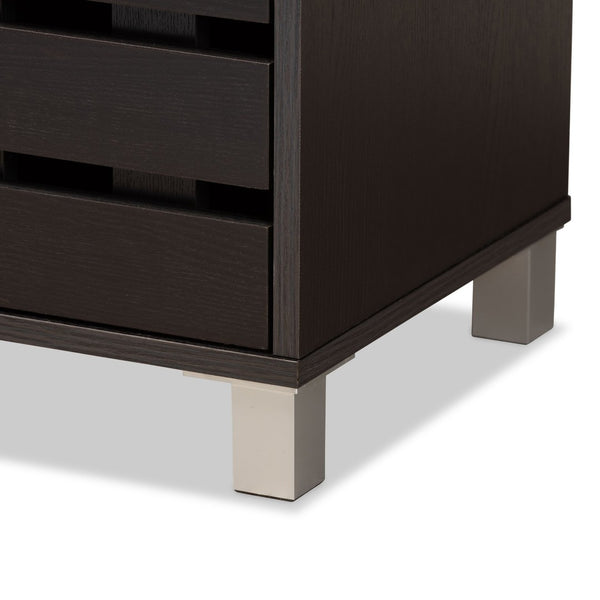 Baxton Studio Baxton Studio Ernest Modern Shoe Storage Cabinet - Stylish Dark Brown Wood Organizer with Ventilation FP-11027-Espresso-Shoe Cabinet