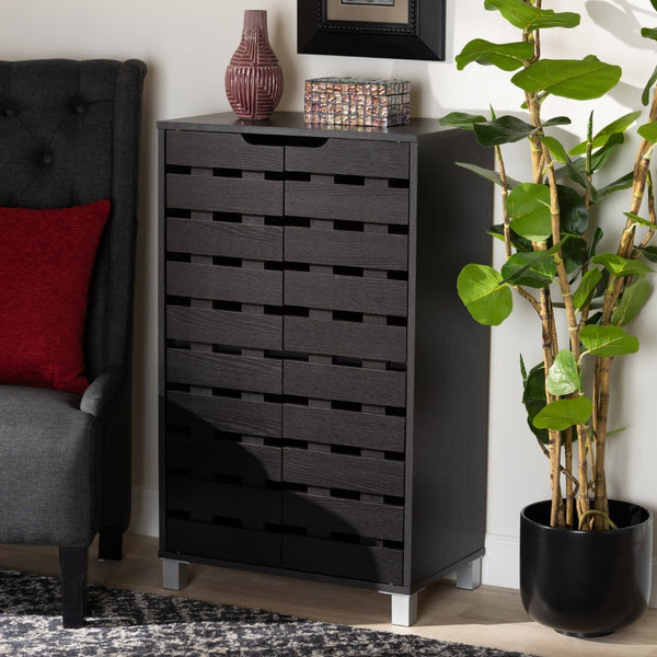 Baxton Studio Baxton Studio Ernest Modern Shoe Storage Cabinet - Stylish Dark Brown Wood Organizer with Ventilation FP-11027-Espresso-Shoe Cabinet