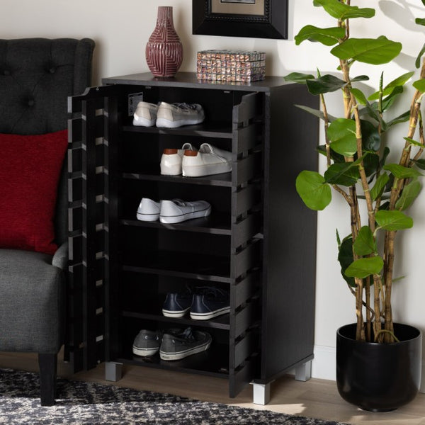 Baxton Studio Baxton Studio Ernest Modern Shoe Storage Cabinet - Stylish Dark Brown Wood Organizer with Ventilation FP-11027-Espresso-Shoe Cabinet