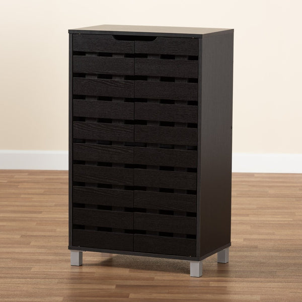 Baxton Studio Baxton Studio Ernest Modern Shoe Storage Cabinet - Stylish Dark Brown Wood Organizer with Ventilation FP-11027-Espresso-Shoe Cabinet