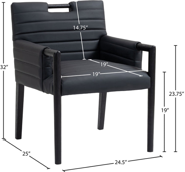 Meridian Furniture Aimee Channel Tufted Vegan Leather Dining Arm Chair with Sturdy Frame for Modern Rooms Black 11027 11027Black-AC