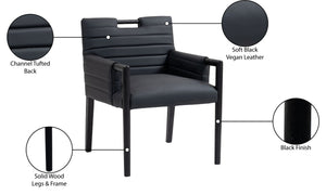 Meridian Furniture Aimee Channel Tufted Vegan Leather Dining Arm Chair with Sturdy Frame for Modern Rooms Black 11027 11027Black-AC