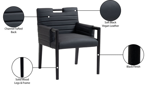 Meridian Furniture Aimee Channel Tufted Vegan Leather Dining Arm Chair with Sturdy Frame for Modern Rooms Black 11027 11027Black-AC