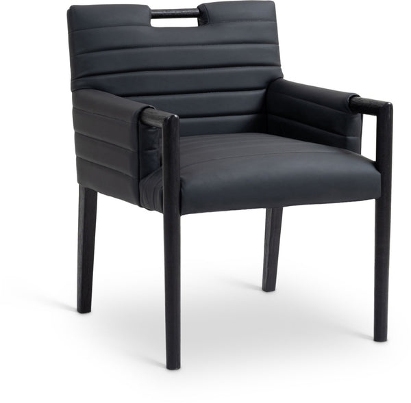 Meridian Furniture Aimee Channel Tufted Vegan Leather Dining Arm Chair with Sturdy Frame for Modern Rooms Black 11027 11027Black-AC