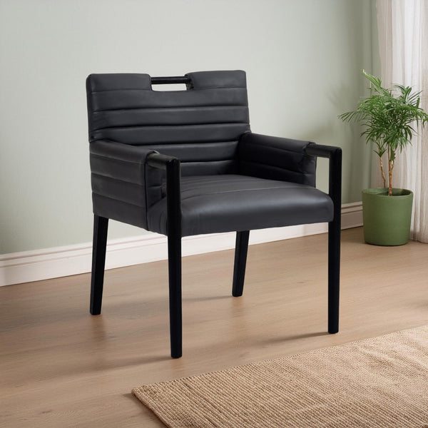 Meridian Furniture Aimee Channel Tufted Vegan Leather Dining Arm Chair with Sturdy Frame for Modern Rooms Black 11027 11027Black-AC