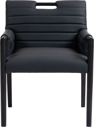 Meridian Furniture Aimee Channel Tufted Vegan Leather Dining Arm Chair with Sturdy Frame for Modern Rooms Black 11027 11027Black-AC