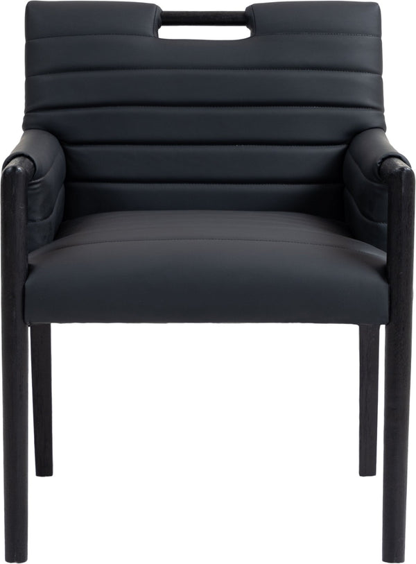 Meridian Furniture Aimee Channel Tufted Vegan Leather Dining Arm Chair with Sturdy Frame for Modern Rooms Black 11027 11027Black-AC