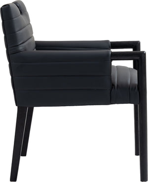 Meridian Furniture Aimee Channel Tufted Vegan Leather Dining Arm Chair with Sturdy Frame for Modern Rooms Black 11027 11027Black-AC