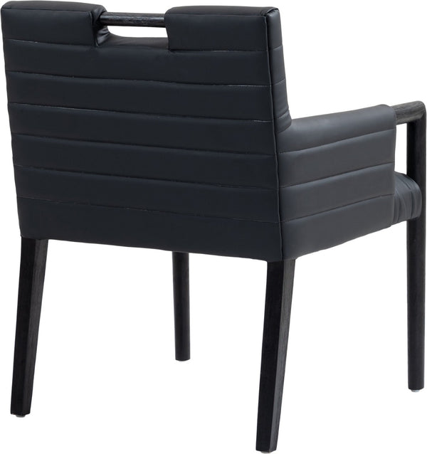 Meridian Furniture Aimee Channel Tufted Vegan Leather Dining Arm Chair with Sturdy Frame for Modern Rooms Black 11027 11027Black-AC