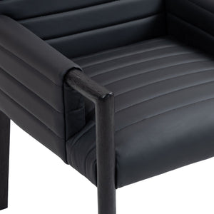 Meridian Furniture Aimee Channel Tufted Vegan Leather Dining Arm Chair with Sturdy Frame for Modern Rooms Black 11027 11027Black-AC