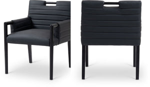 Meridian Furniture Aimee Channel Tufted Vegan Leather Dining Arm Chair with Sturdy Frame for Modern Rooms Black 11027 11027Black-AC