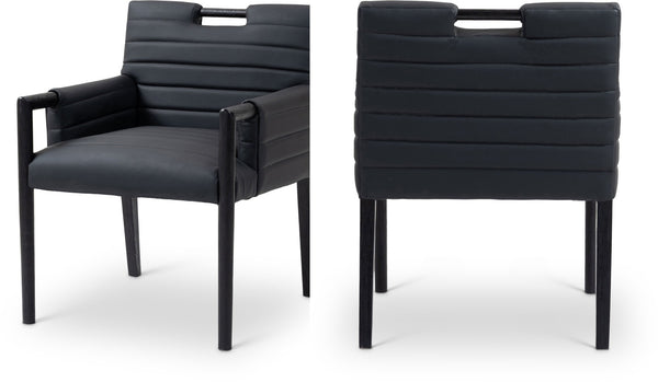 Meridian Furniture Aimee Channel Tufted Vegan Leather Dining Arm Chair with Sturdy Frame for Modern Rooms Black 11027 11027Black-AC