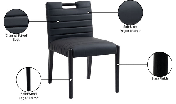 Meridian Furniture Aimee Channel Tufted Vegan Leather Dining Chair with Solid Wood Legs for Modern Rooms Black 11027 11027Black-SC