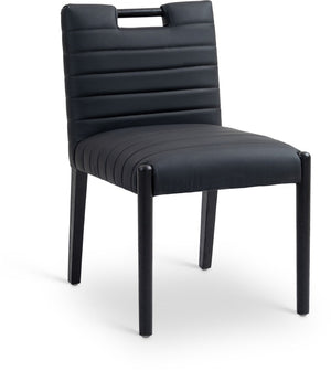 Meridian Furniture Aimee Channel Tufted Vegan Leather Dining Chair with Solid Wood Legs for Modern Rooms Black 11027 11027Black-SC