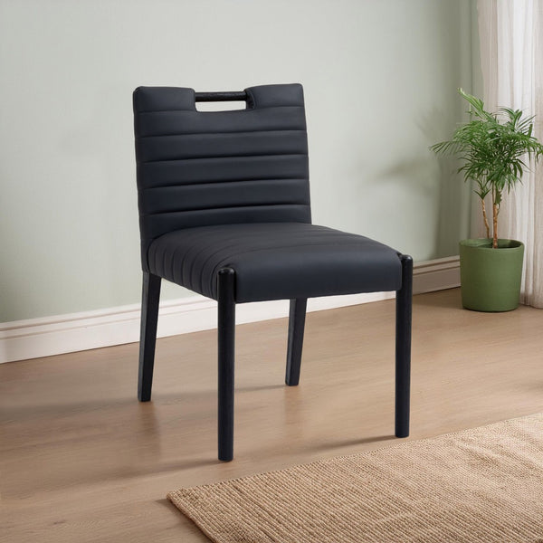 Meridian Furniture Aimee Channel Tufted Vegan Leather Dining Chair with Solid Wood Legs for Modern Rooms Black 11027 11027Black-SC