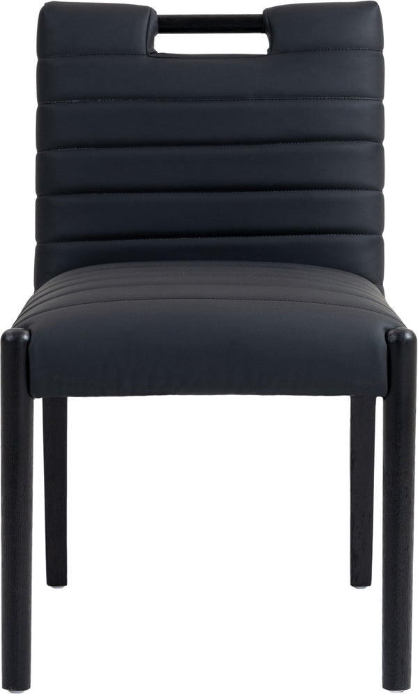 Meridian Furniture Aimee Channel Tufted Vegan Leather Dining Chair with Solid Wood Legs for Modern Rooms Black 11027 11027Black-SC