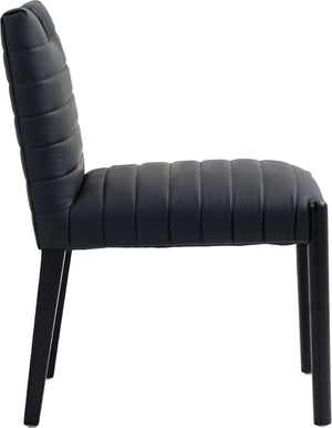 Meridian Furniture Aimee Channel Tufted Vegan Leather Dining Chair with Solid Wood Legs for Modern Rooms Black 11027 11027Black-SC