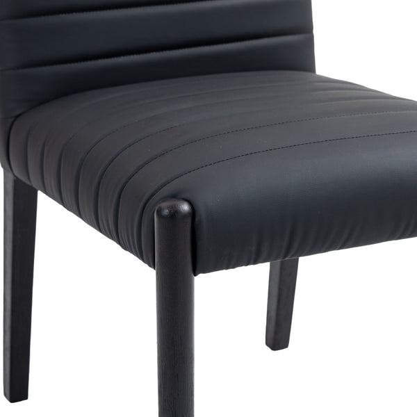 Meridian Furniture Aimee Channel Tufted Vegan Leather Dining Chair with Solid Wood Legs for Modern Rooms Black 11027 11027Black-SC