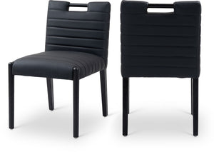 Meridian Furniture Aimee Channel Tufted Vegan Leather Dining Chair with Solid Wood Legs for Modern Rooms Black 11027 11027Black-SC