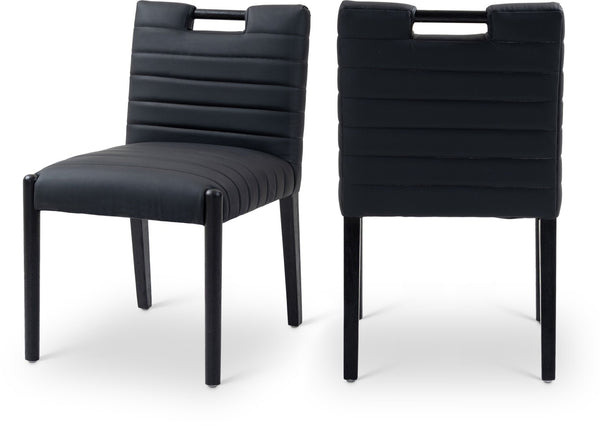 Meridian Furniture Aimee Channel Tufted Vegan Leather Dining Chair with Solid Wood Legs for Modern Rooms Black 11027 11027Black-SC