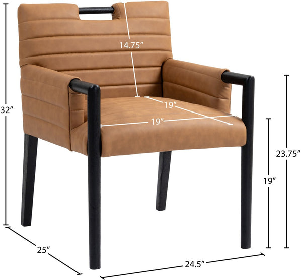 Meridian Furniture Aimee Channel Tufted Vegan Leather Dining Arm Chair with Sturdy Frame for Modern Rooms Cognac 11027 11027Cognac-AC