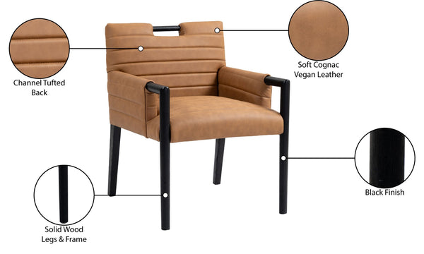 Meridian Furniture Aimee Channel Tufted Vegan Leather Dining Arm Chair with Sturdy Frame for Modern Rooms Cognac 11027 11027Cognac-AC