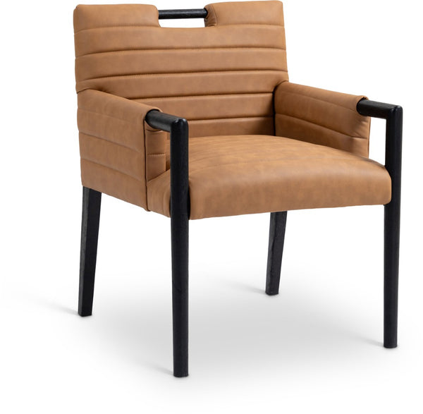 Meridian Furniture Aimee Channel Tufted Vegan Leather Dining Arm Chair with Sturdy Frame for Modern Rooms Cognac 11027 11027Cognac-AC