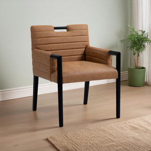 Meridian Furniture Aimee Channel Tufted Vegan Leather Dining Arm Chair with Sturdy Frame for Modern Rooms Cognac 11027 11027Cognac-AC